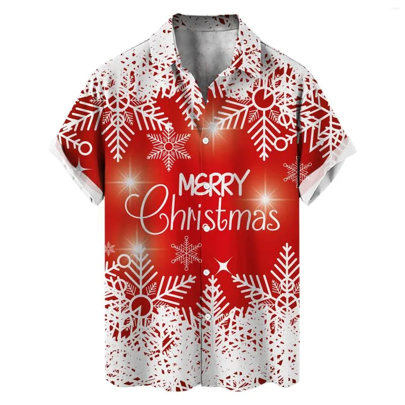 Men's T Shirts Large Piece Short Sleeve Shirt Autumn Casual Christmas Theme Hawaii Blouse Mens Long Sleeved