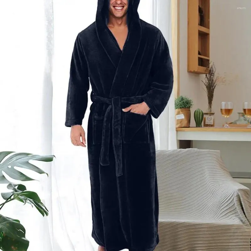 Mäns Sleepwear Men Nightgown Open Stitch Robe Pyjamas Solid Color Cozy Soft Coral Fleece Long Bath For Daily Life