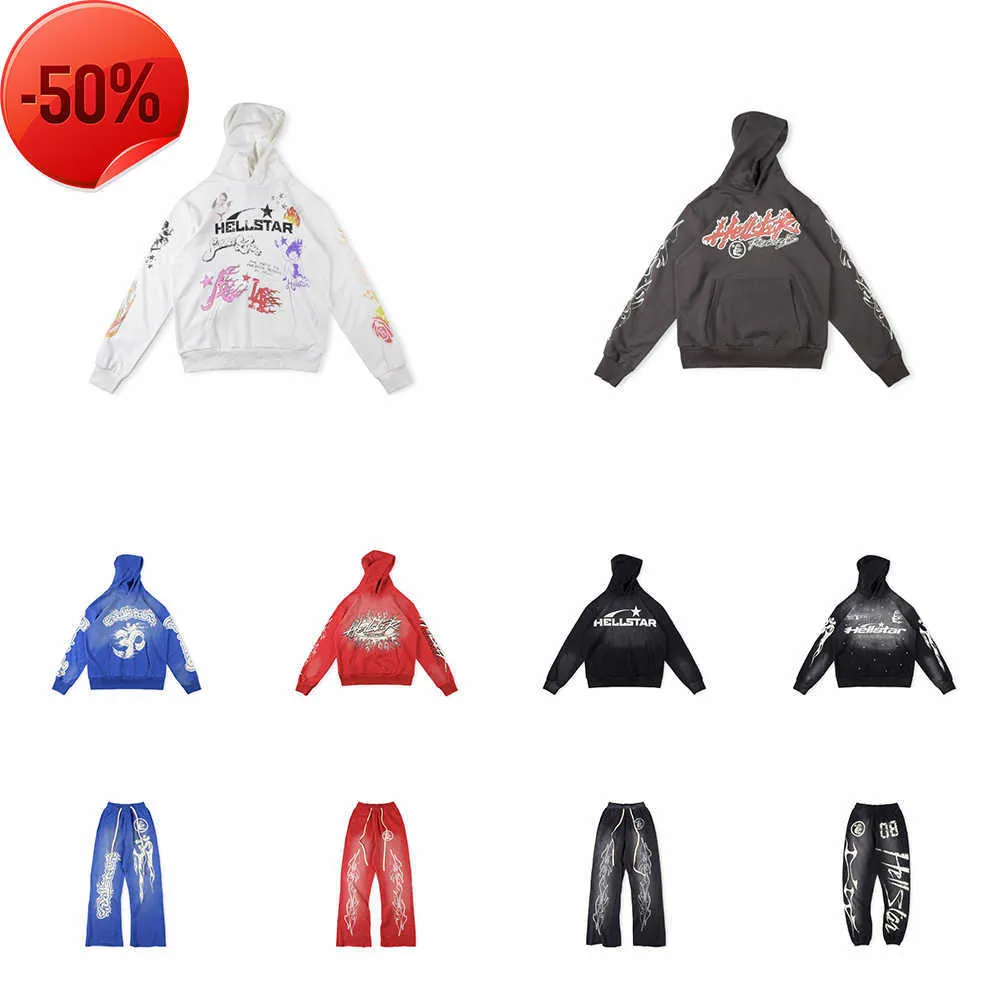 Higher Fashion Mens Luxury Designer Sweats à capuche Wonebs Hommes Sweats à capuche Pull Y2k Hellstar Blue Yoga Hoodios Impression à manches longues Street Hip-hop Vêtements A075