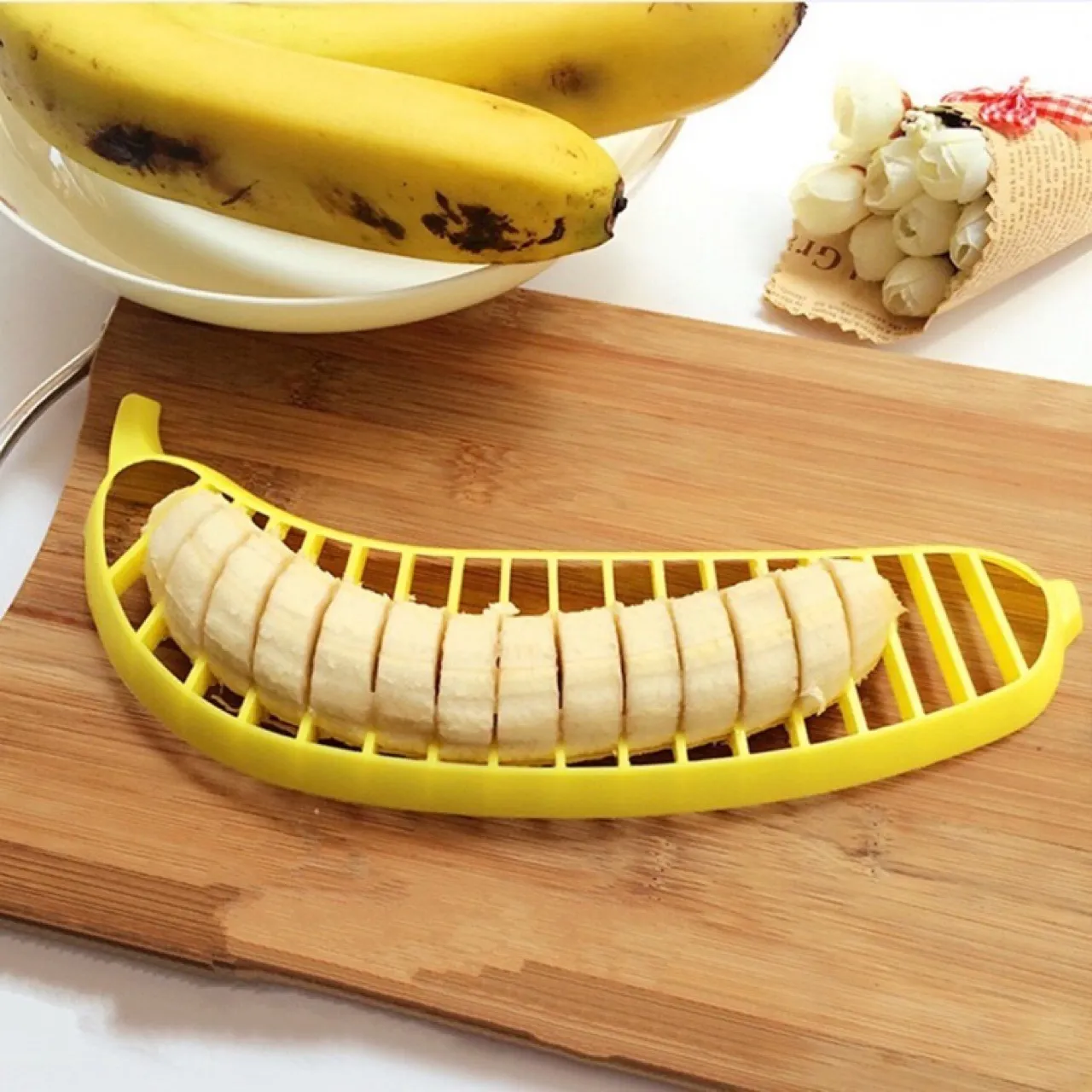 Obst Gemüse Werkzeuge Küchenhelfer Kunststoff Bananenschneider Cutter Salat Maker Kochen Cut Chopper Hausgarten Essen dh976