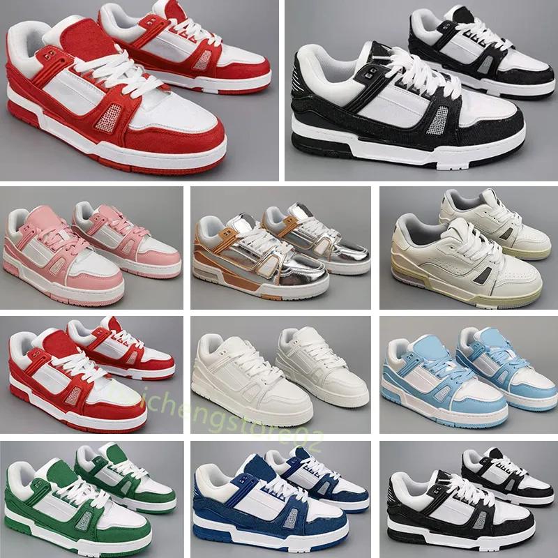 2024 Designer Sneaker Virgil Trainer Sapatos Casuais Couro De Bezerro Abloh Branco Verde Vermelho Azul Carta Sobreposições Plataforma Baixa Sapatilhas Tamanho 36-45 B9