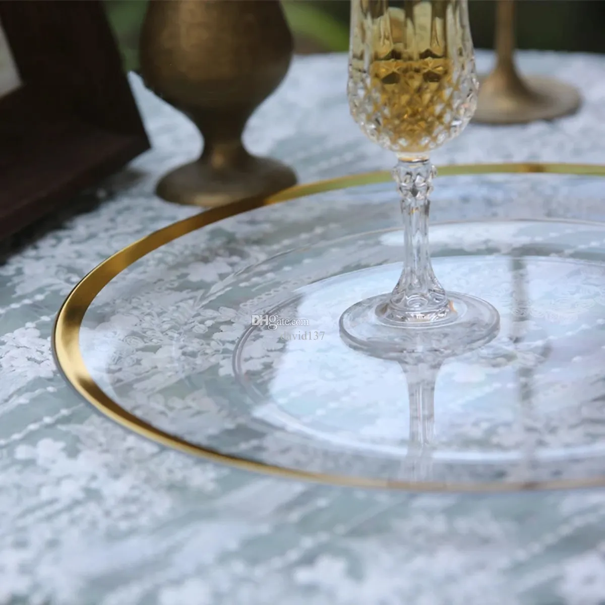 Silver Beaded Glass Charger Glass Plates BEADED GLASS CHARGER