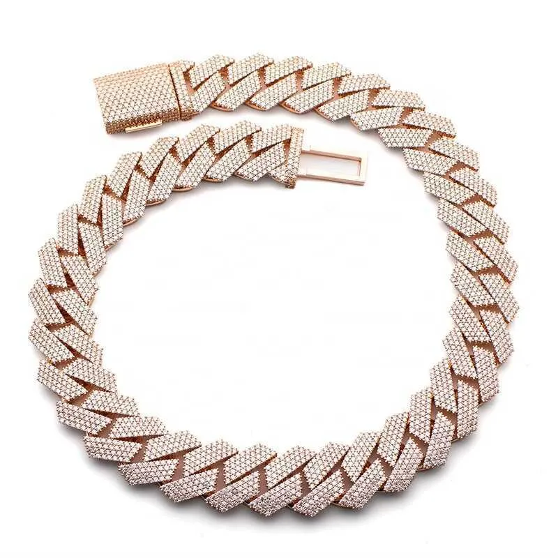 Necklace Moissanite jewelry diamond gold 20mm Width hop hip jewelry iced Out moissanite diamonds cuban link chain necklaces designer bracelet