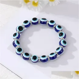 Charm Bracelets 8Mm 10Mm Blue Evil Eye Bracelet Turkey Eyes Wish Handmade Womens Resins Bead Bangle Elastic Bracelets Jewelry Drop Del Dh3D2