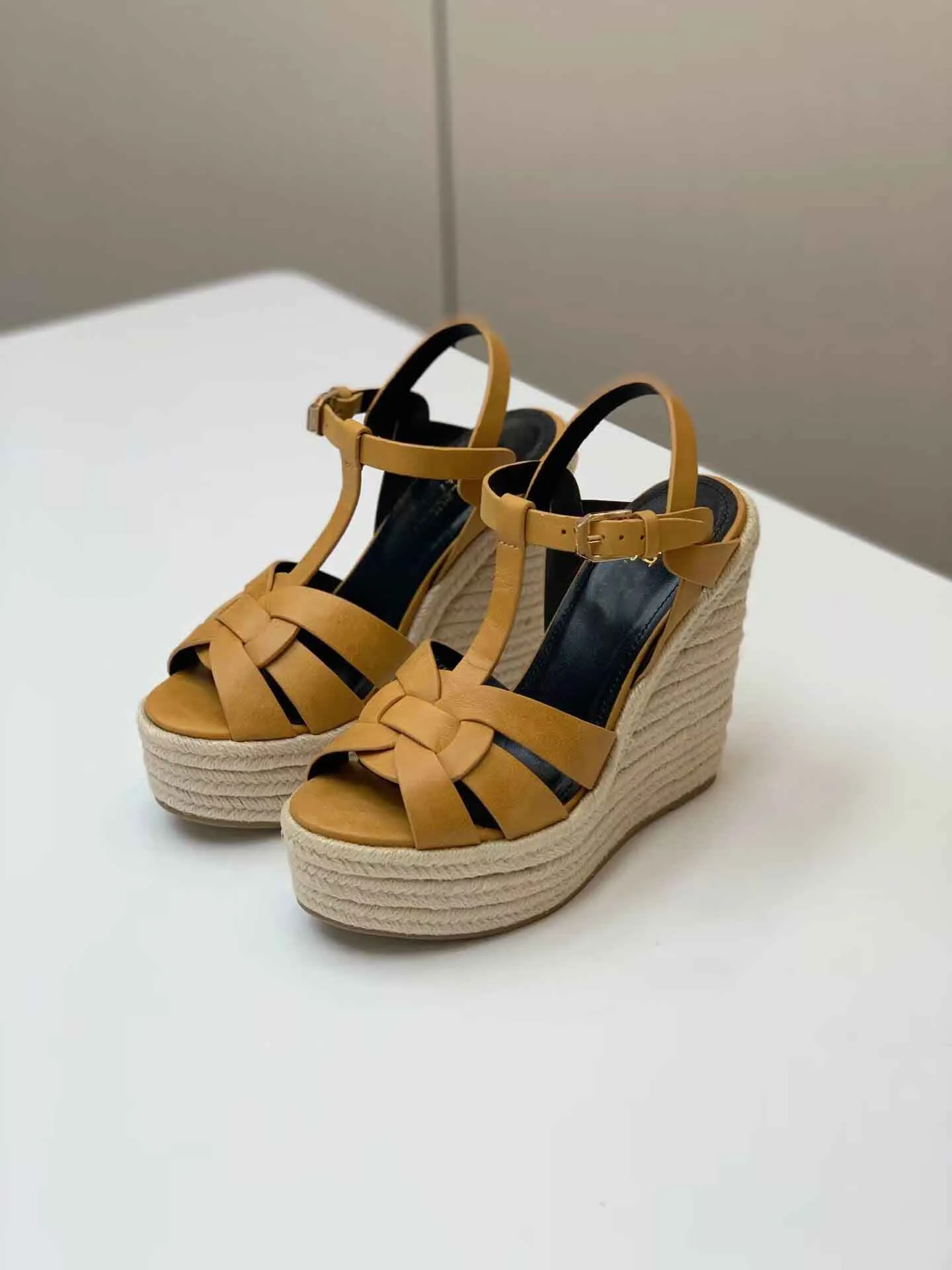 Summer Women Ma Sheng Po Heel Sandals Strew Sandals Lady Luxury Designer Dress, Party Ankle Strap Gladiator Flatform Espadrilles Woven floid