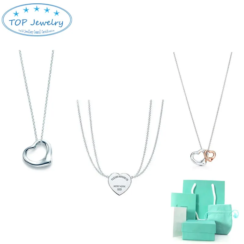 Fashion Original Jewelry initial designer luxury heart pendant necklaces women chain with gift box