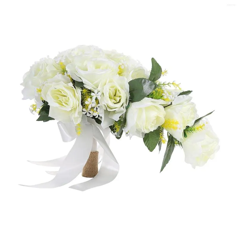Fleurs décoratives bouquet de roses romantiques avec ruban bowknot mariée tenant une fleur artificielle pour la décoration intérieure