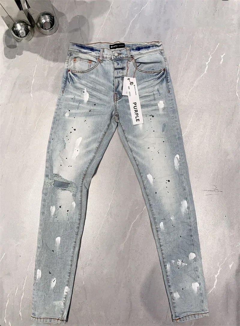 Lila Jeans für Herren, Designer-Jeans, Distressed-Jeans, zerrissen, Biker-Jeans, schwarz, blaue Jeans, Motorrad-Herren-Röhrenjeans, Luxus-Designer-Denim, Retro-Streetwear-Jogginghose