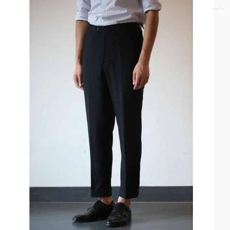 Pantaloni da uomo S-3xl 2023 Uomo Estate Stretch Confortevole Lino nero alla caviglia Pantaloni casual con bordi sottili Abiti da parrucchiere