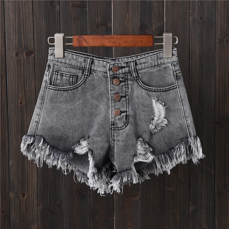 Frauenshorts Vintage Ripped Hole Fringe 5 Farben Denim Shorts Frauen lässig Koreanische Jeans Shorts Sommermädchen Hot Shorts 230420