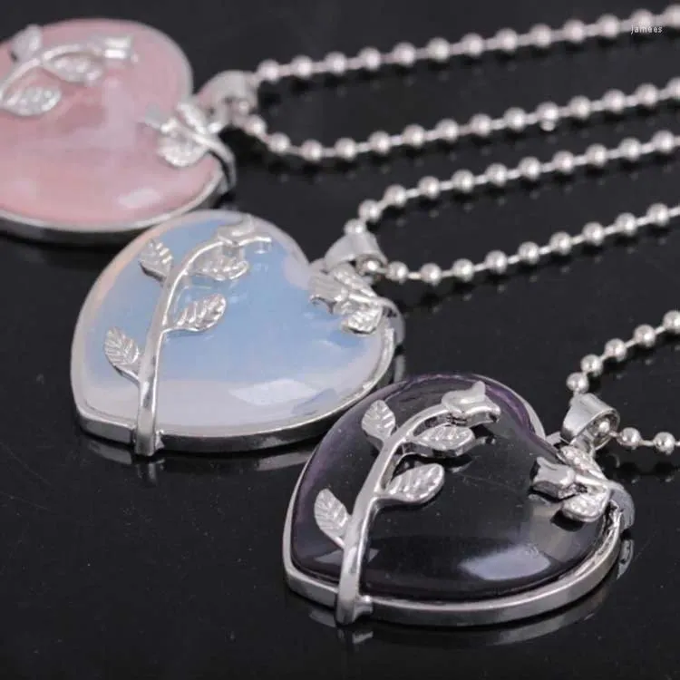 Pendant Necklaces Women's Fashion Heart Stone Necklace White/Pink/Purple Gems Cocktail Party Charm Long Chain Jewelry Accessories