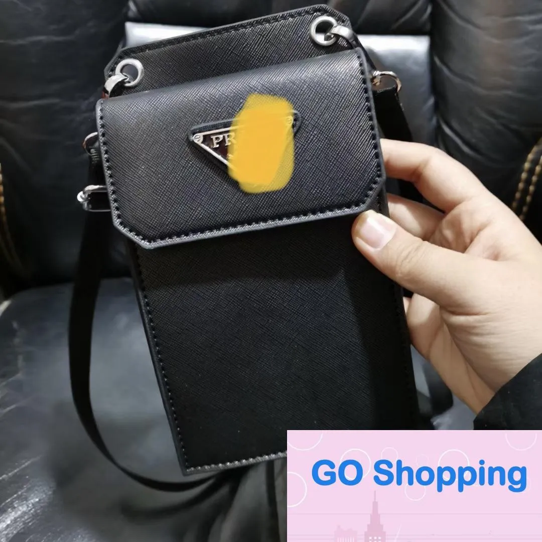 Simple Black Small Square Leather Phone Bag Shoulder Crossbody Pannier Bag Men's and Women's Universal Phone Coin Purse