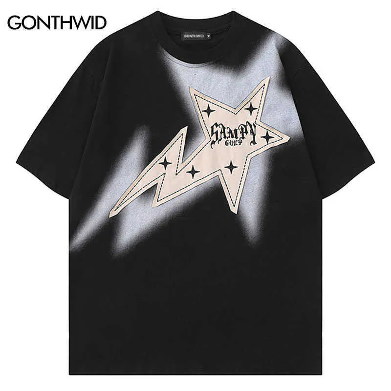 Camisetas masculinas masculino masculino de rua de hip hop t camisetas bordadas estreny star ratch punk goic tshirt 2023 harajuku moda casual lote algodão camiseta