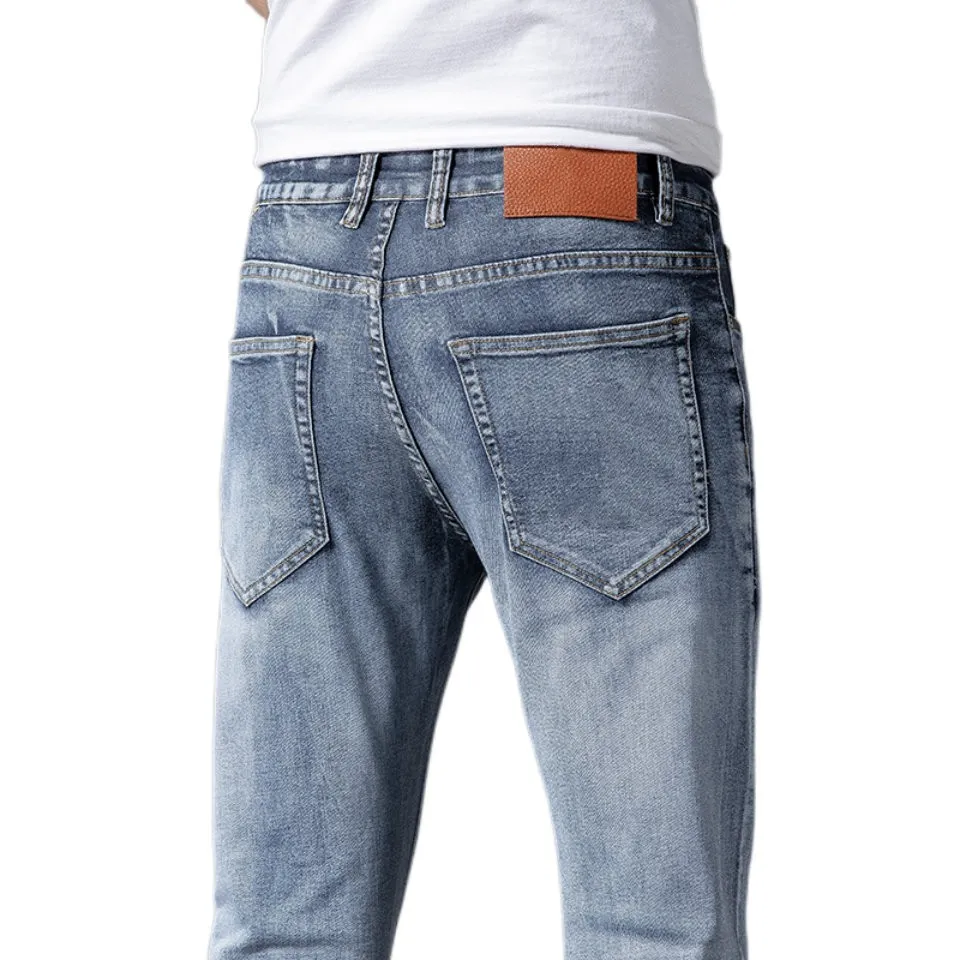 Men's Jeans Spring Summer Thin Men Slim Fit European American High-end Brand Small Straight Double F Pants F216-3