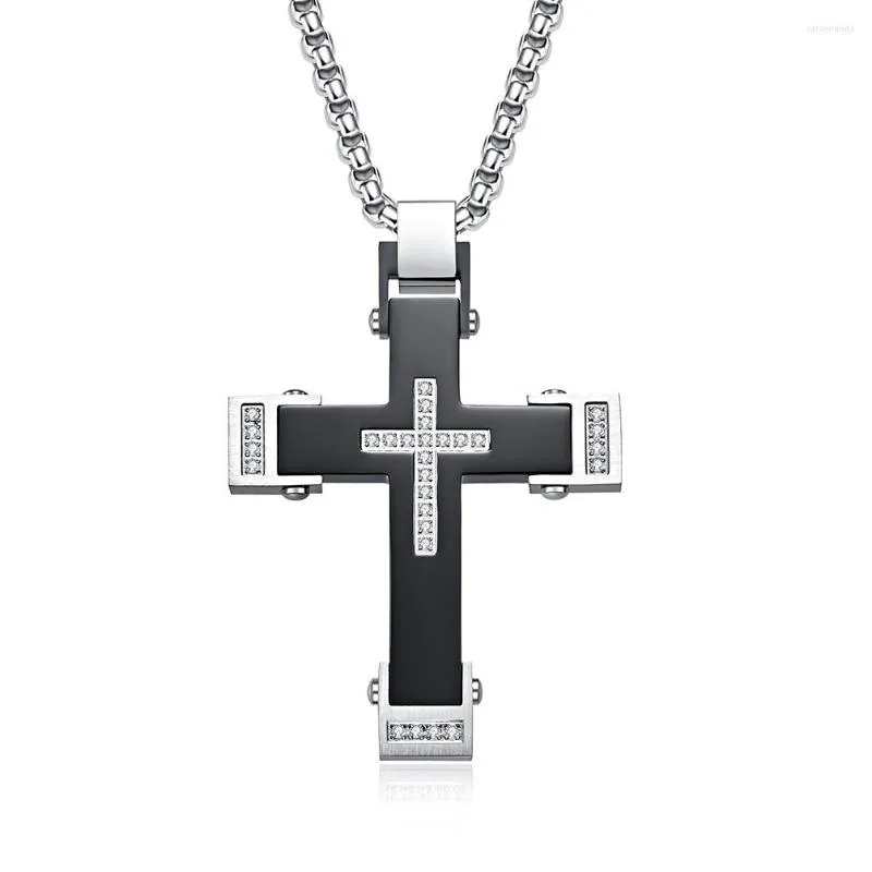 Chains Punk Personality Cross Christ Jesus Pendant Necklace Stainless Steel Link Byzantine Chain Heavy Men Jewelry Gift