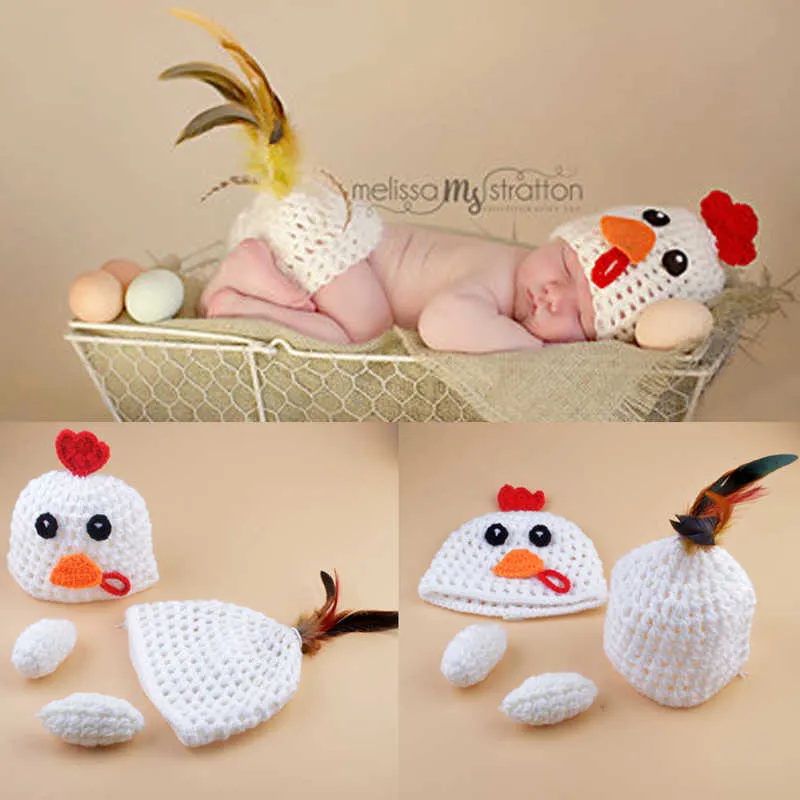 Caps Hoeden Haak Gebreide Baby Kip Kippen Kostuum Outfit Pasgeboren Fotografie Props Handgemaakte Animal Design Babykleertjes H265 W0419