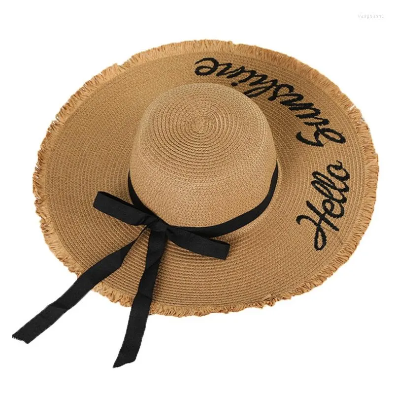 Brede rand hoeden elegant strand vakantie panama vrouwen grote chapeau zomer oversized emmer hoed sun hawaii raffia headwar trendy