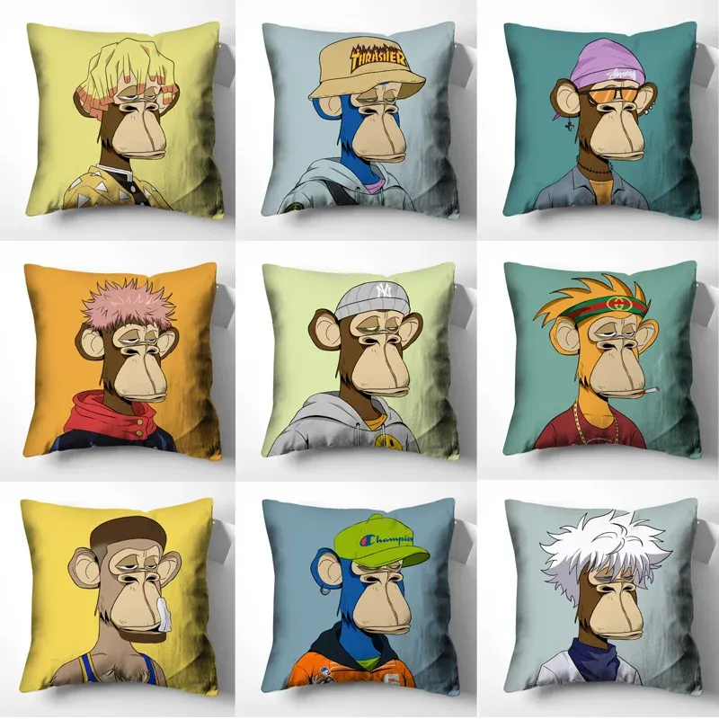 Fundas de almohada de mono de dibujos animados, decoración del hogar, funda de cojín para sofá, decoración de otoño, cojines decorativos para sofá y sala de estar