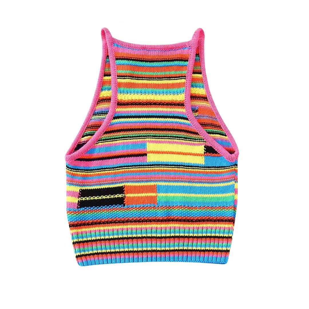 Kvinnor Rainbow Gradient Färg ärmlös Halter Neck Tanks Sticked Camis Desinger Crop Top Vest