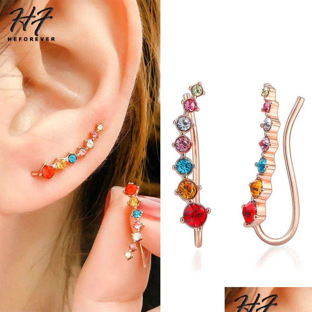 Stud Colorf Ear Cuff Earrings For Women Four-Prong Setting 7Pcs Cz Crystals Rose Gold Color Fashion Jewelry Xmas E527 E534 E Dhgarden Otdjn