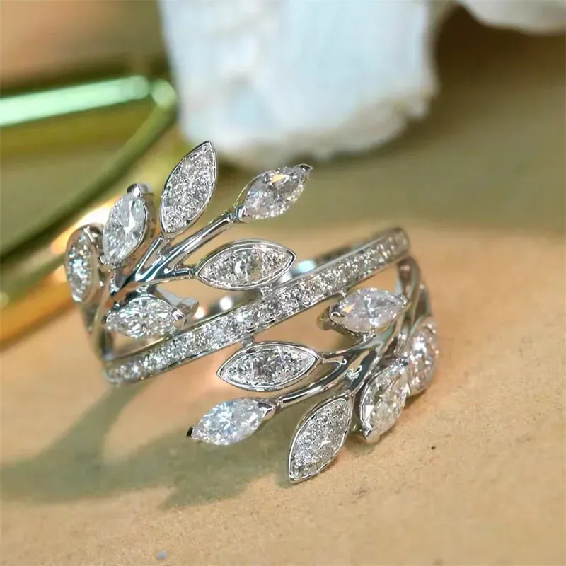 Обручальные кольца листья циркона кольцо кольцо белого золота обручальные кольца для женщин для женских свадебных украшений подарки на день рождения