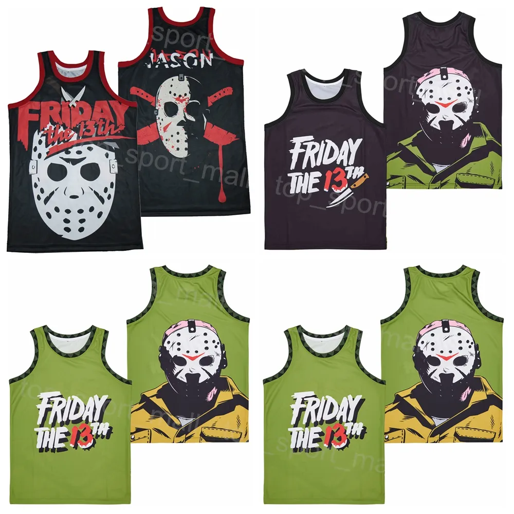 Koszyk Voorhees Jason piątek 13. Jersey Friday Crystal Lake Men dla fanów sportowych oddychające haft i zszywał czystą bawełnianą drużynę kolor czarny retro