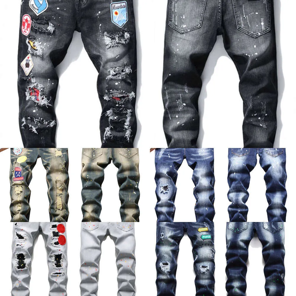 2023 Hommes Slim Fit Big Taille Jeans Style de trou de peinture pour hommes Détruit Skinny Jambe droite Lavé Casual Pantalon en denim régulier Pantalon 1010 a1