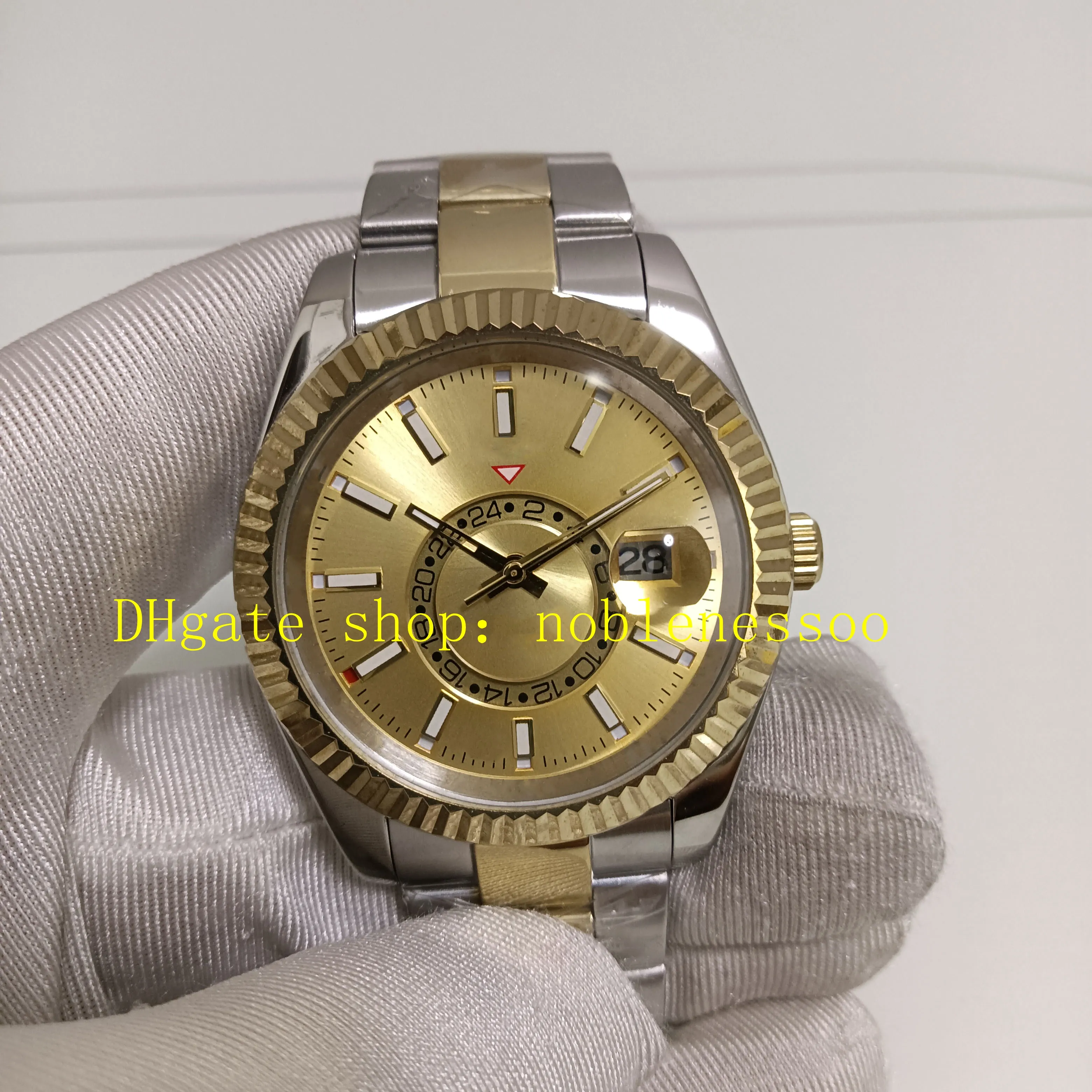 13 Style Real Photo Orologi da uomo Automatico da uomo 42MM 326933 Data Quadrante champagne 326934 Acciaio Lunetta scanalata in oro giallo Bracciale bicolore Orologio meccanico in oro rosa