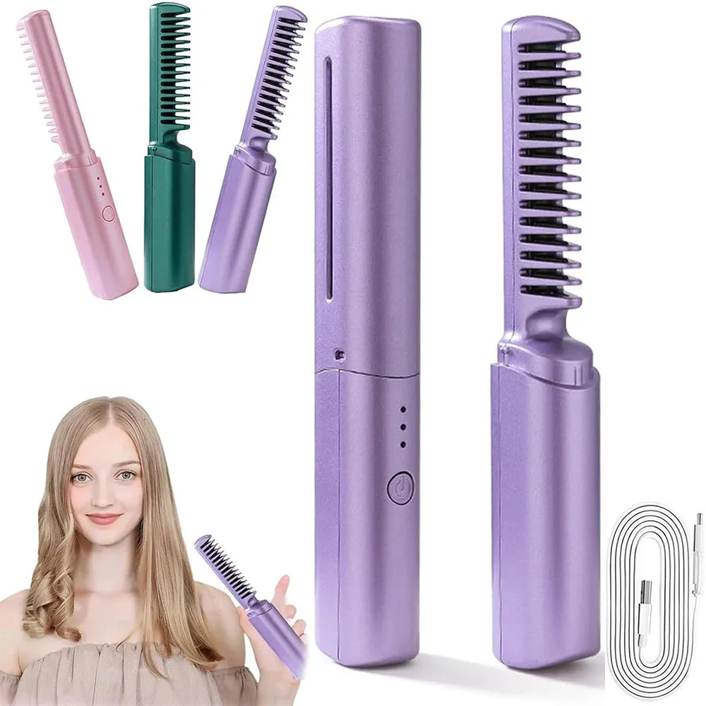 Hair Brushes Mini Hair Straightener Brush Professional Electric Comb Anti-Scalding Fast Heating Hair Brush Portable Wet Dry Styling Tools 231120