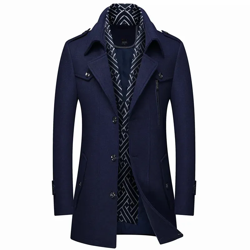 Men's Wool Blends Plus Size 5XL Men's Scarf Collar Wool Coat Winter Fashion Business Thick and Warm Male Brand Overcoat Navy Coffee 231120