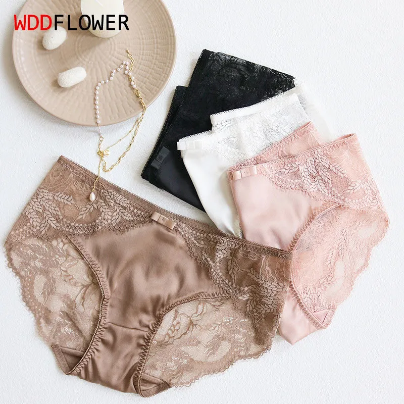 Kvinnors trosor Kvinnor Silke Briefs 100% Natural Silk Women's Sexy Middle Rise Panties Underwear Lingerie Silk Lace Panties 2st 3st/Lot TU004 230420