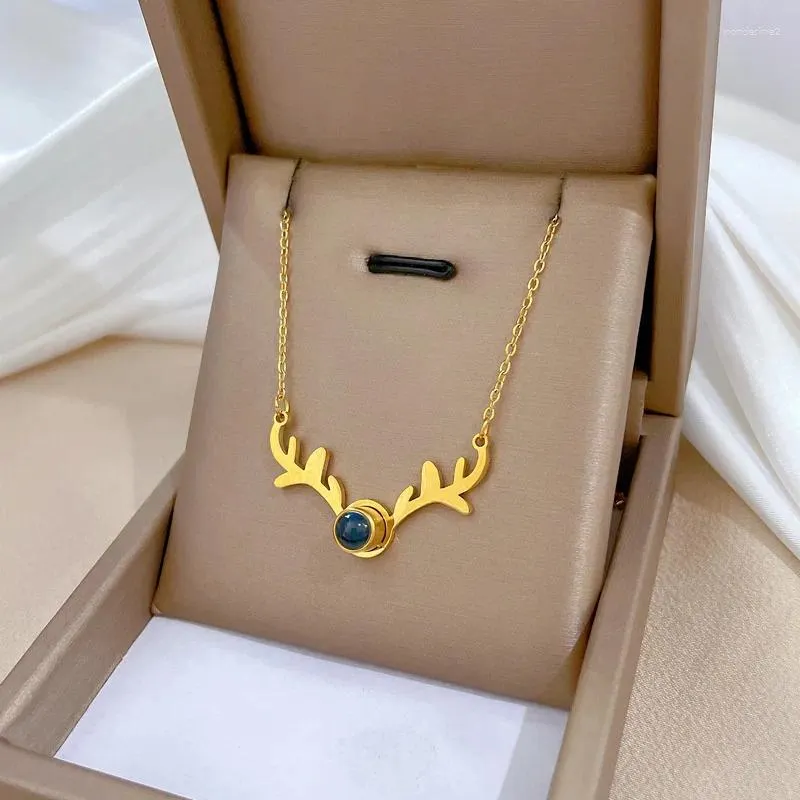 Pendant Necklaces 12pcs/lot Stainless Steel Gold Silver Color Projection Deer Chain Necklace For Women Fashion Jewelry Gift Wholesale