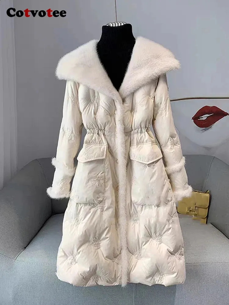 Parkas de plumón para mujer Cotvotee chaqueta de pato ultrafina 90 otoño invierno abrigo de ganso blanco informal cuello Polo largo 231118