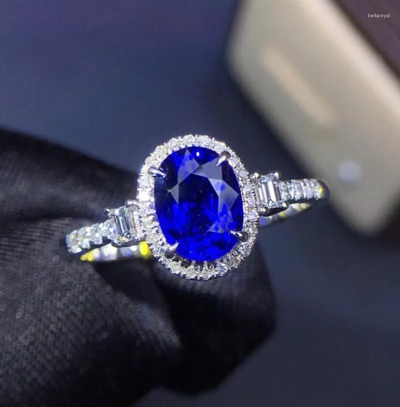 Anelli a grappolo Gioielleria raffinata Real oro bianco 18 carati naturale 1,35 ct zaffiro blu pietra preziosa diamanti pietra anello da donna per donna