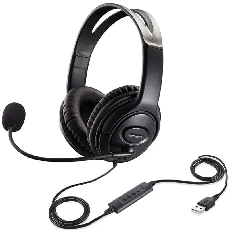 USB Oyun Kulaklığı Dizüstü Bilgisayar Skype Office için Mikrofon Stereo Müzik Oyuncu Kulaklıkları ile Ayarlanabilir Kablolu Bilgisayar Kulaklıkları