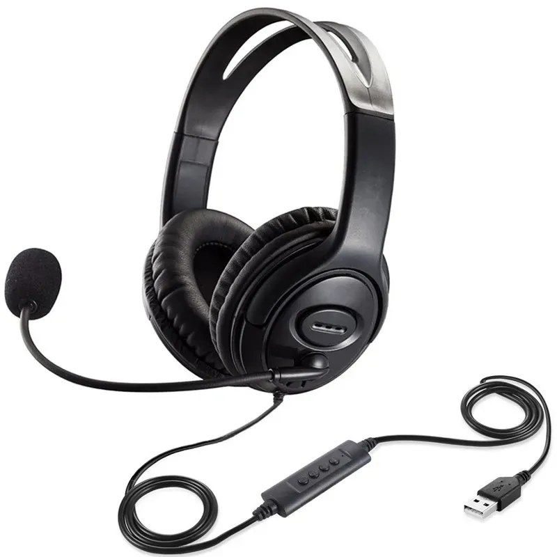 USB Gaming Headset Justerbara trådbundna datorhörlurar med mikrofon Stereo Music Gamer Earphones for Laptop PC Skype Office