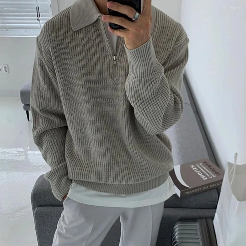 Männer Pullover Männer Revers Pullover Herbst Winter Warme Casual Stricken Pullover Lose Zipper Langarm Männlichen Jumper Kleidung Gestrickt