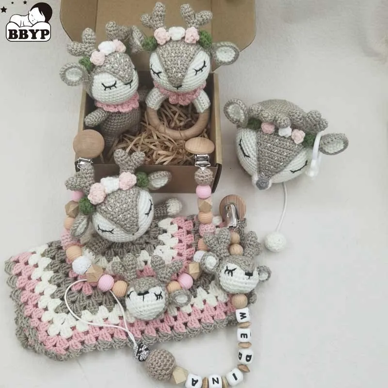 Rattles Mobiles born Mobile Gym Educational Ring Teething Toy Baby Cotton Baby Wooden Ring Rattle Crochet Wool Toy Customize Pacifier Chain 230420