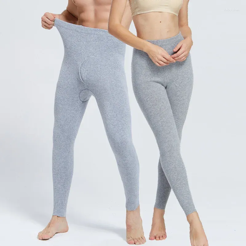 Calças masculinas Casal Homens e Mulheres 100 Calças de Lã Pura Soft Close-Fitting Quente Cashmere Fina Malha Slim Fit Leggings