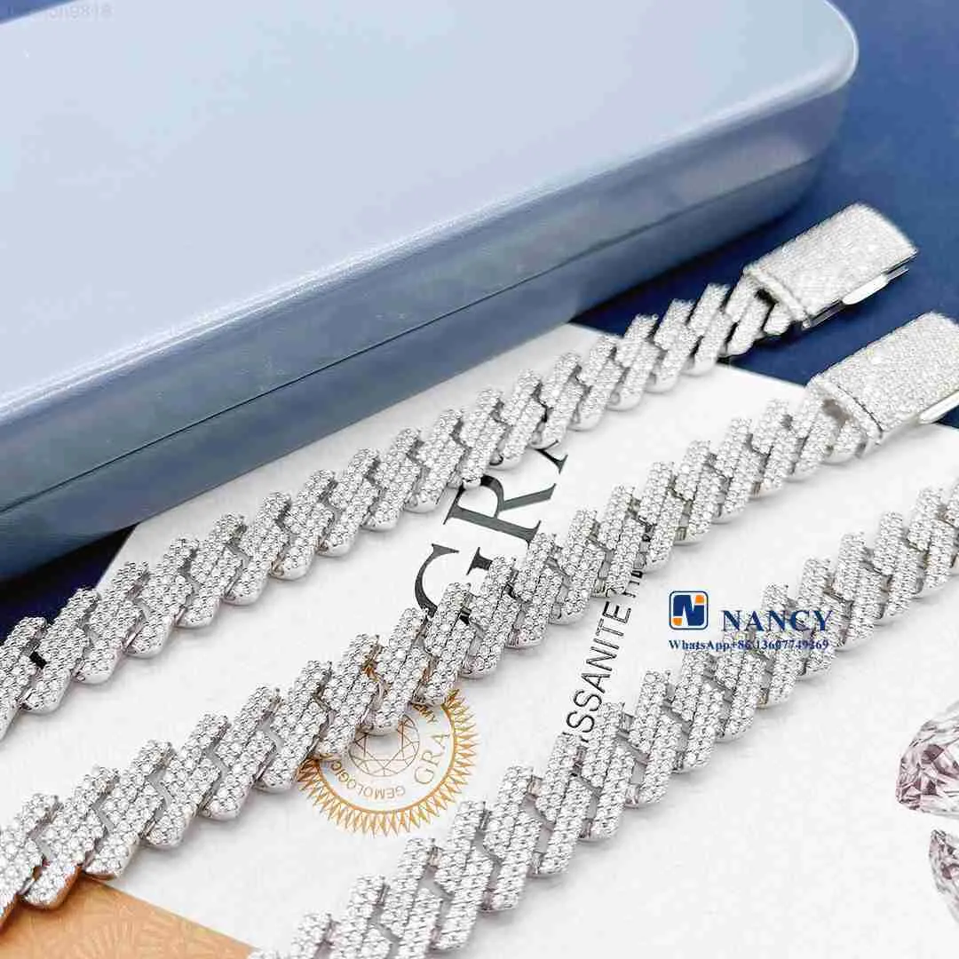 Pass Diamond Test Set S925 Silver Hiphop Jewelry Iced Out Blingbling Moissanite Diamond Cuban Link Bracelet for Women