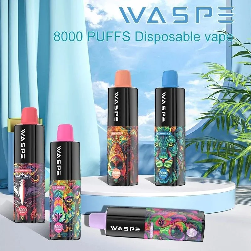 Yüksek kaliteli tek kullanımlık vape tedarikçisi Waspe puf 8000 7K 8K 9K Zengin Tat Uzun Kalıcı Kafa Bobin E Sigara Pod Puffs Puro Vaper Desechable