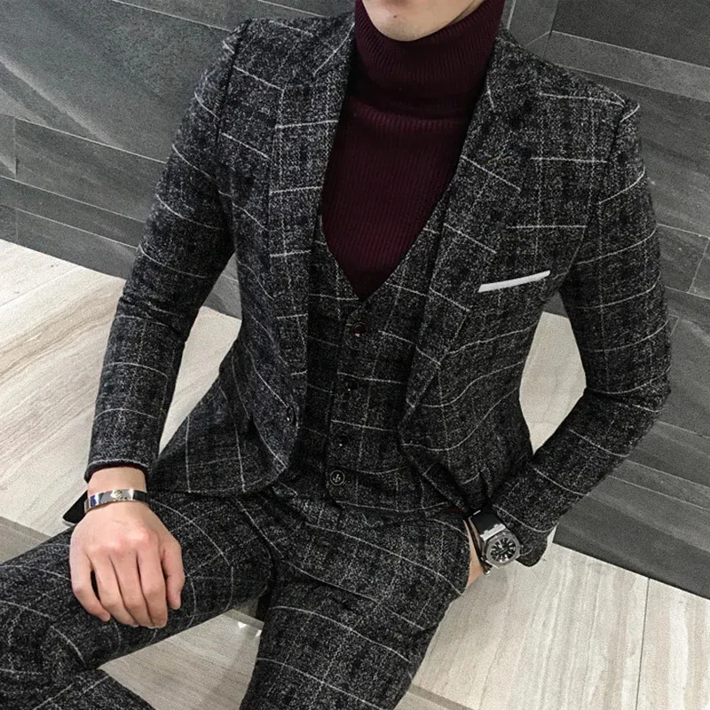 Men s Suits Blazers Jacket Vest Pants Premium Brand Fine Slim Formal Business Suit Groom s Man Wedding Party Dress 3 piezas 231121