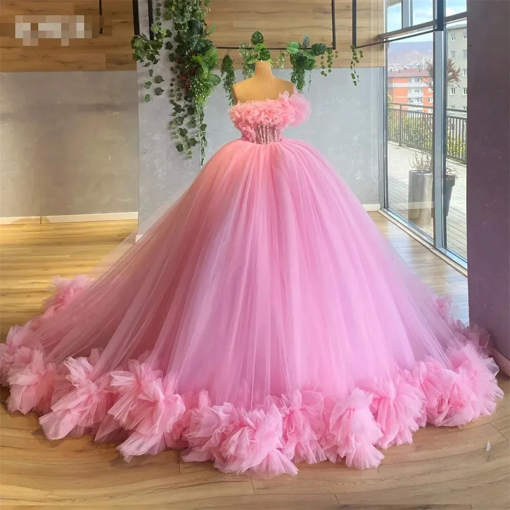 big pink tulle dress New Couture princess of Edemani classy pink tulle Formal ball gown Dress XS  0-2