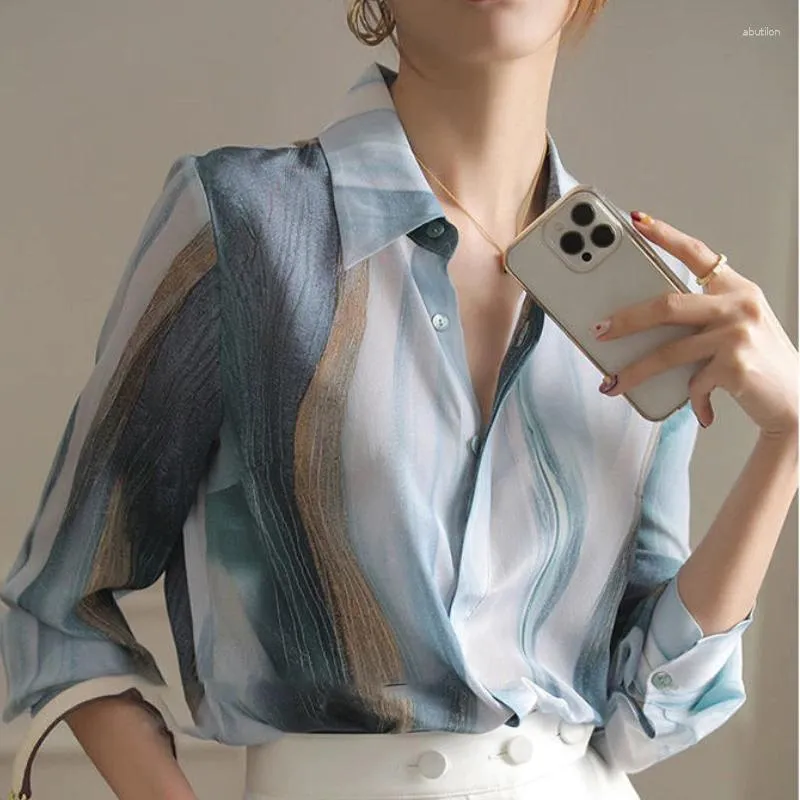Damesblouses Elegant Design Print Chiffon Shirt Lente Zomer Mode Blouse Koreaanse stijl Office Lady Lange mouw Casual voor dames