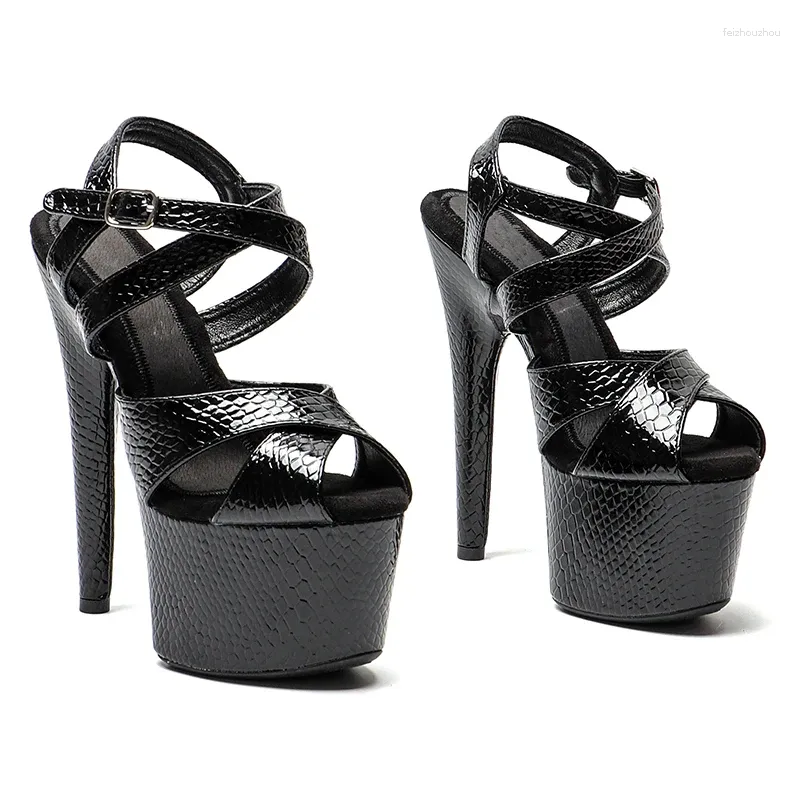 Sandálias de cobra Leecabe 17cm/7inch PU Upper Platform Party High Heels Sapatos Pólo Dança 7245