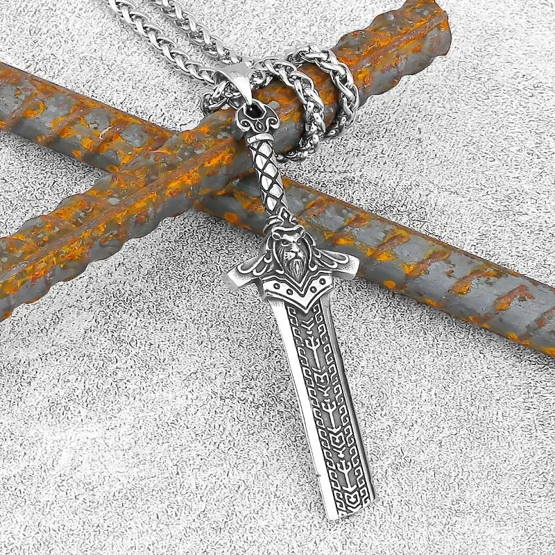 Pendant Necklaces 2023 Trendy Viking Stainless Steel Necklace Retro Fashion Cross Sword Amulet Women's And Men's Jewelry