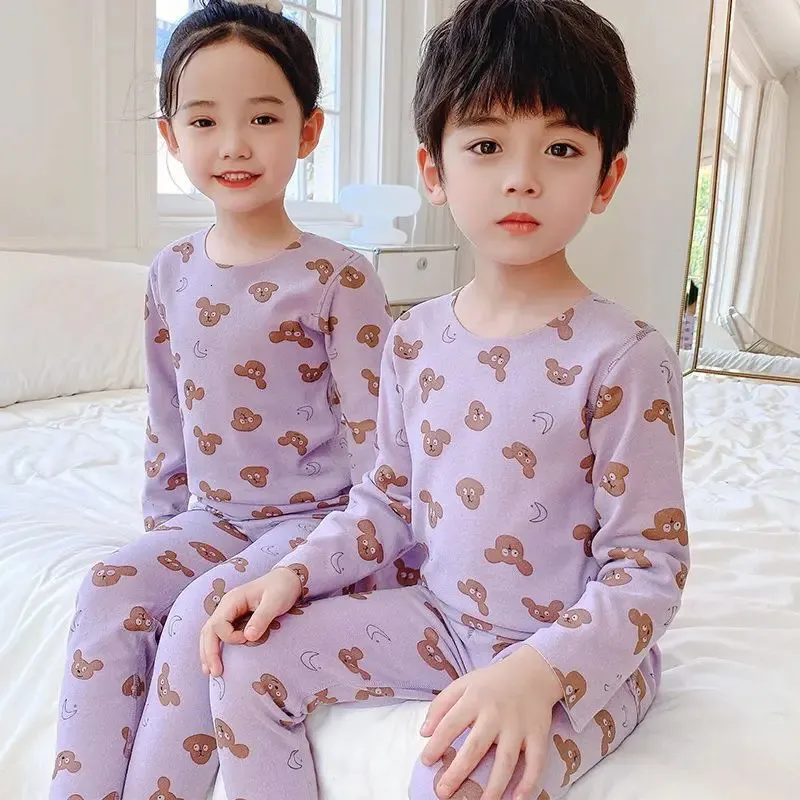 Pyjamas bébé vêtements enfant en bas âge enfants sous-vêtements sans couture ensemble hiver chaud salle de repos filles dessin animé pyjamas 231121