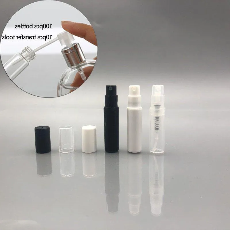 Plast parfym spray tom flaska 2 ml/2g påfyllningsbar prov kosmetisk container mini liten runda atomizer för lotion hud mjukare prov qunph