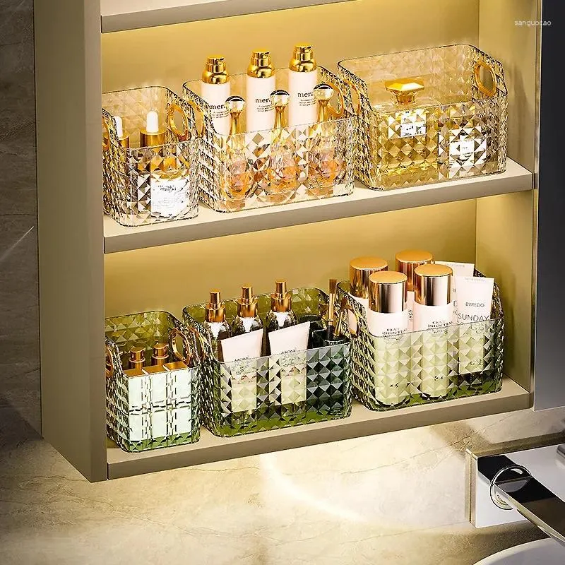 Boîtes de rangement translucides, organisateurs de maquillage de bureau, capacité boîte à cosmétiques, tiroir de soins de la peau, porte-pinceaux de maquillage anti-poussière