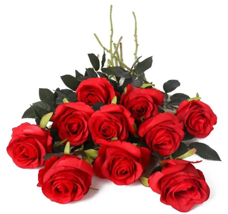 Red Roses Artificial Flowers For Wedding Decoration Home Room Decor Photo Props Flannel Fabric Party Floral Arrangement
